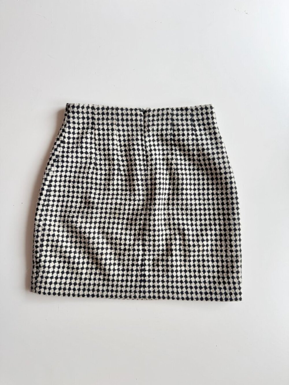 Vintage 90's FEMME DE CARRIERE Black White Check Wool Blend Mini Skirt, Size XS - Picture 8 of 12